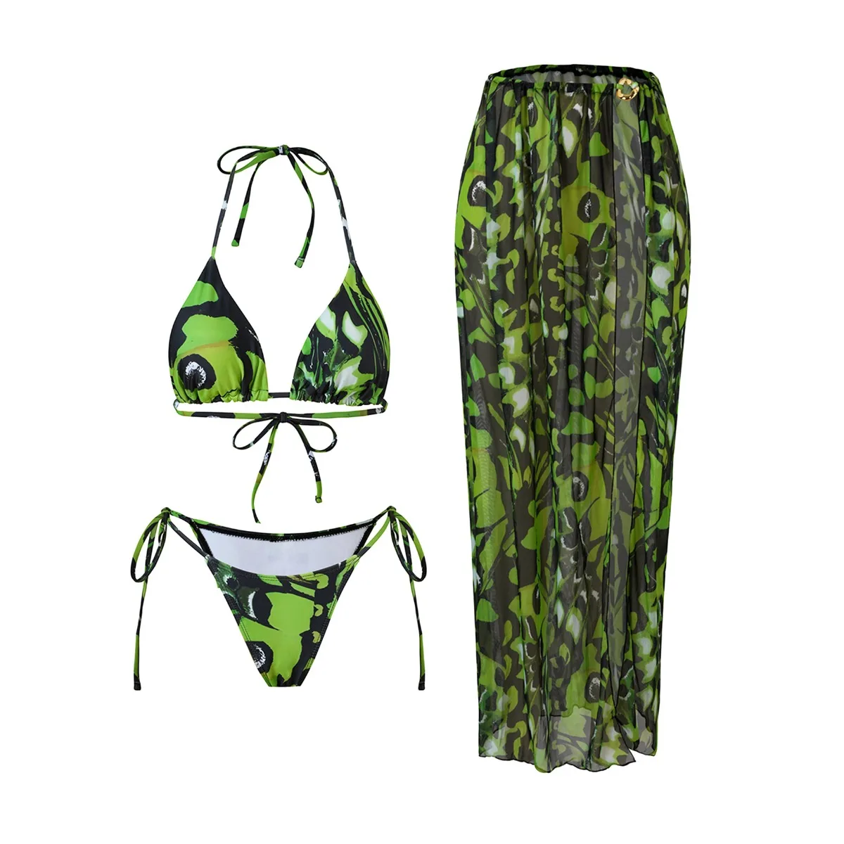 2025年ヤングウィメンズ3ピースビキニセット |   セクシーなプリント水着は、調節可能なカバーアップビーチ休暇水着を分離します
