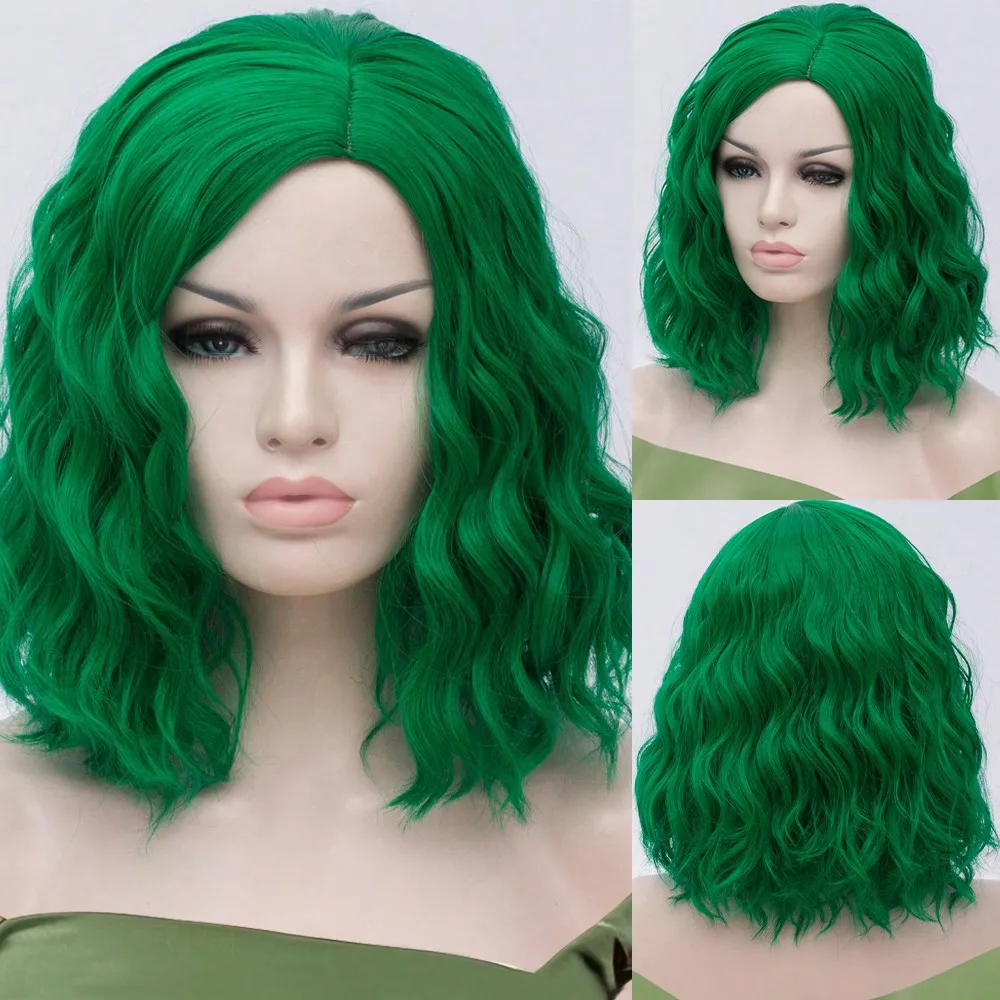 Woman Wigs Short Curly Heat Resistant Synthetic Hair Green Wig for Black White Women Cosplay Bob Wigs