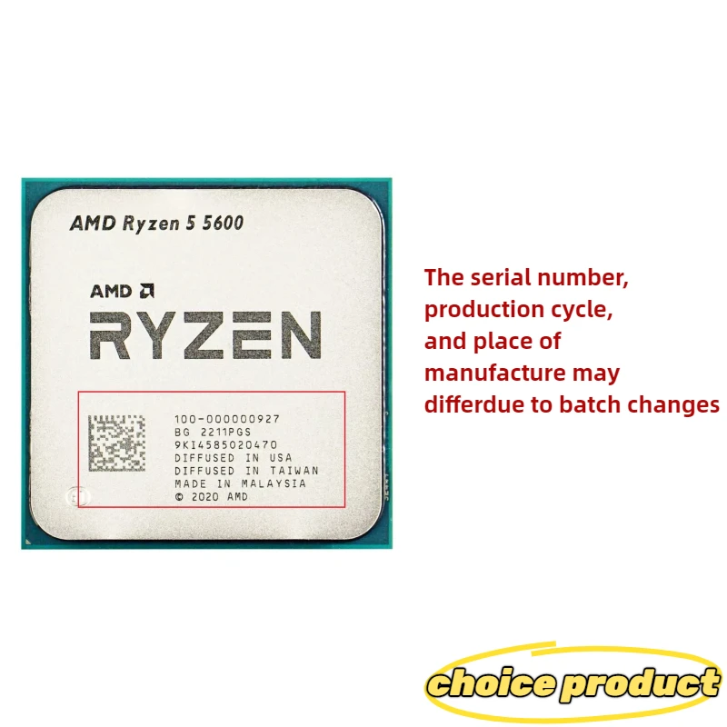 معالج AMD Ryzen R5 5600 CPU 6-Core 12-Thread مع ساعة قاعدة 3.5 جيجا هرتز، تقنية 7 نانومتر، ذاكرة تخزين مؤقت 32 ميجابايت، مقبس AM4