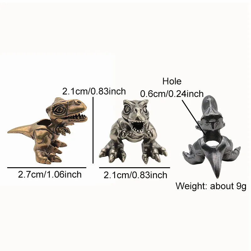 Tyrannosaurus Rex Brass Knife Bead Dinosaur EDC DIY Paracord Woven Lanyard Pendant Bracelets Charms Jewelry Hangings Accessories