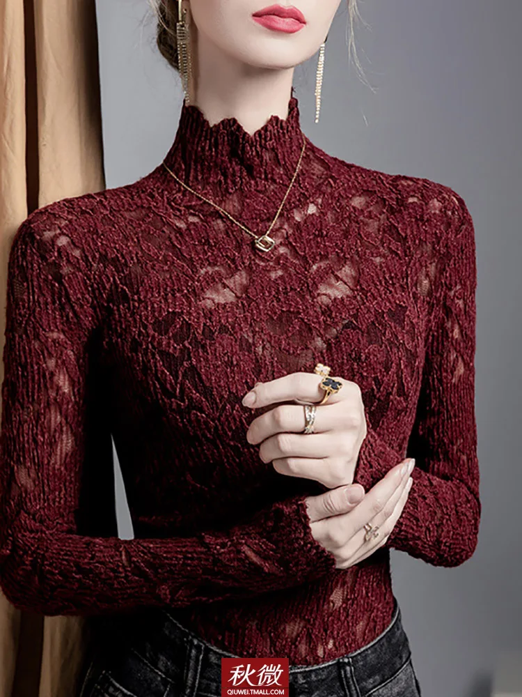 bla-ハイカラーレースデザイントップ女性のファッショナブルな多用途秋冬韓国-sle-ピュアカラーフェイクカラー-irt