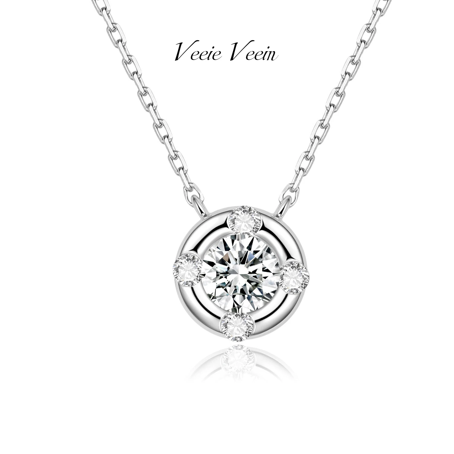 Collar con colgante solitario Veeie Veein para mujer, collar tipo gargantilla con diamante cultivado en laboratorio, hecho de oro blanco macizo de 18k
