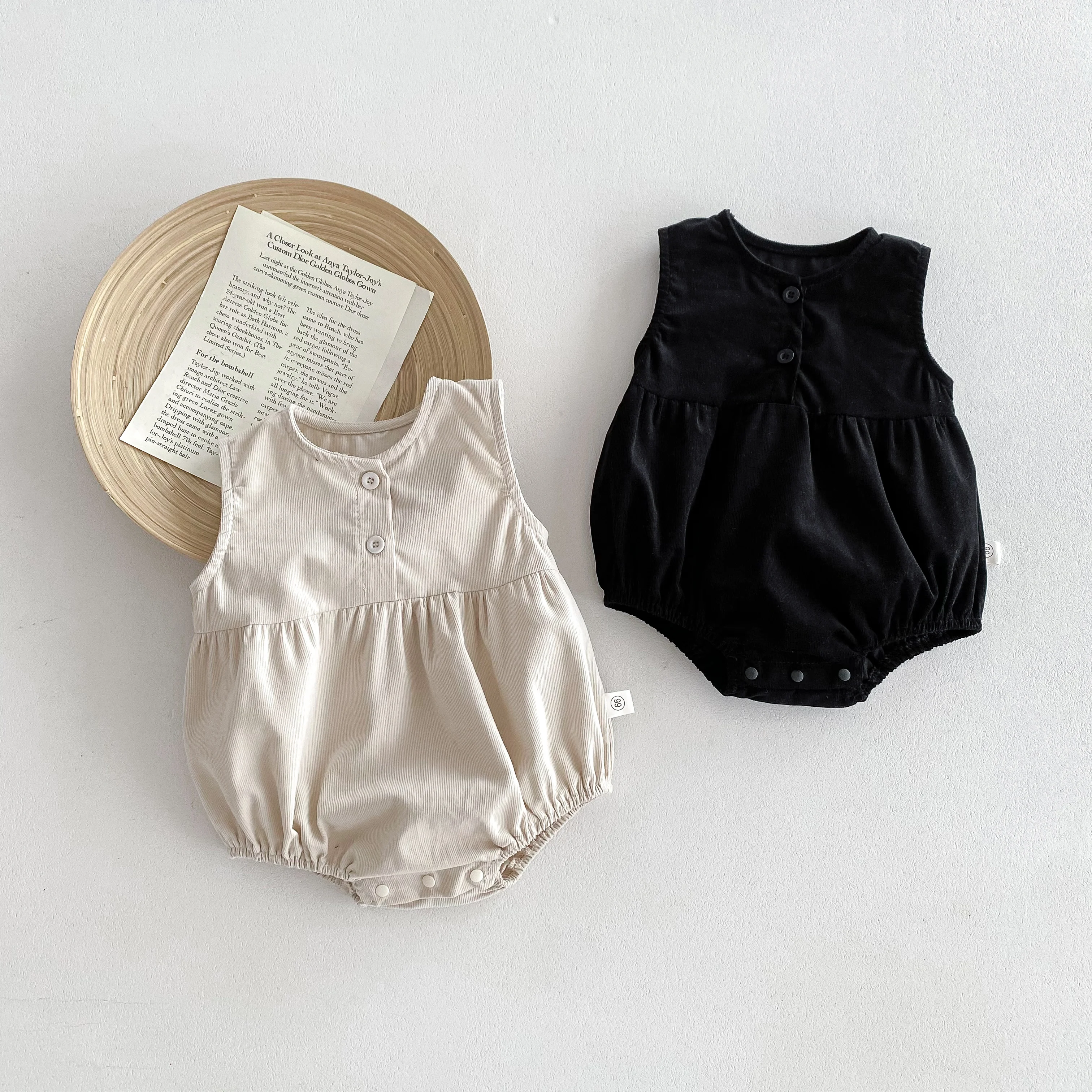 New 2024 Baby Boys Girls Jumpsuit 0-2 Years Old Newborn Baby Romper Corduroy Sleeveless Plain Infant Clothes