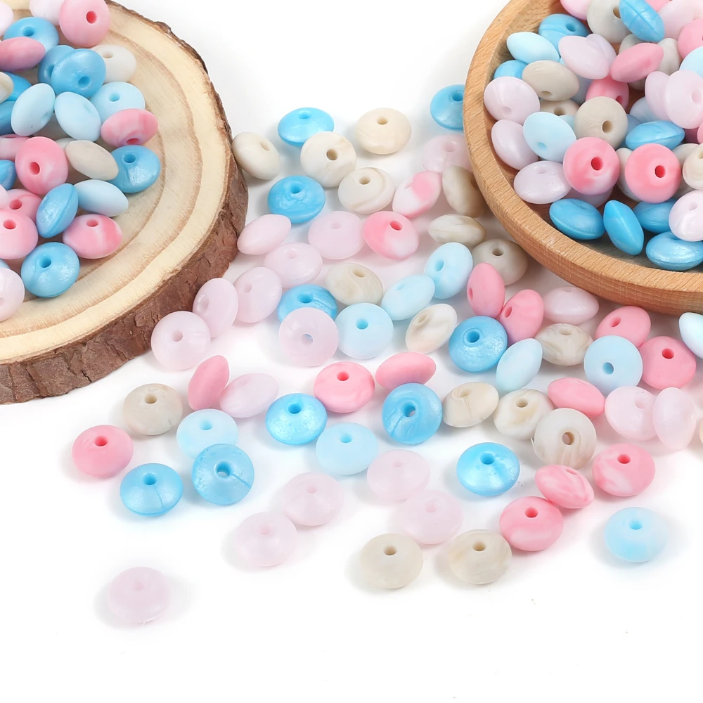 50Pcs 12mm Silicone Lentil Beads Abacus Teething Beads Newborn Baby Rodent Pacifier Chain Bracelet Toy Accessories BPA Free