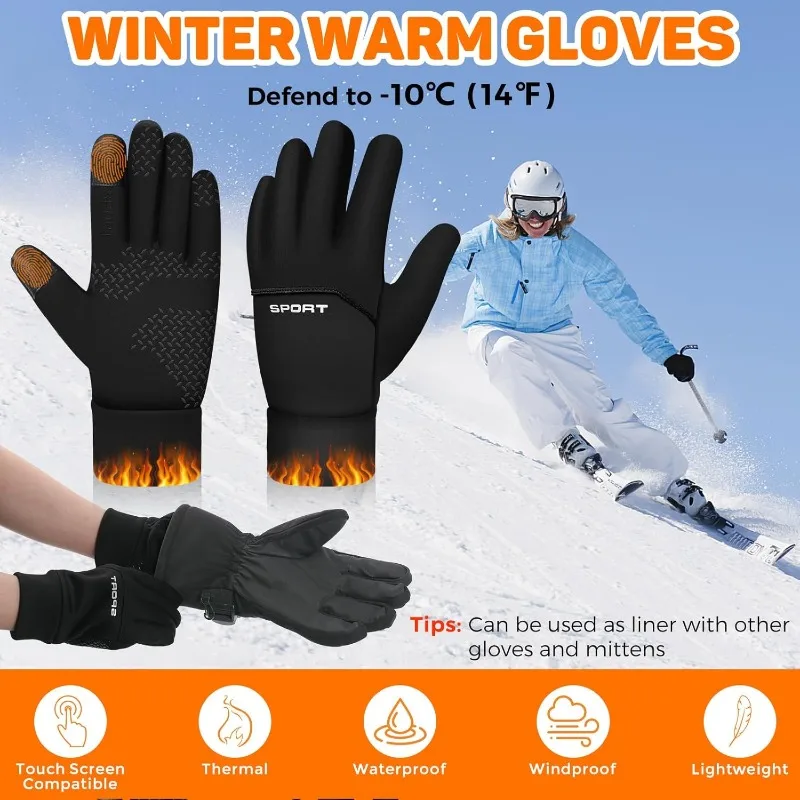 

2pcs Winter Warm Gloves Touch Screen Windproof Cold-proof Cycling Thick Gloves Men's Women's Running Hiking Skiing Gloves