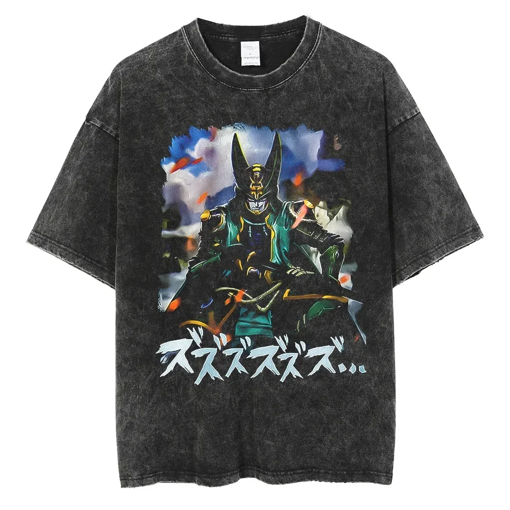 

Hot BANDAI Streetwear T-Shirt Dragon Ball Anime Graphic T Shirt Harajuku Cotton 2025 Men Summer Black Washed Tshirt Loose