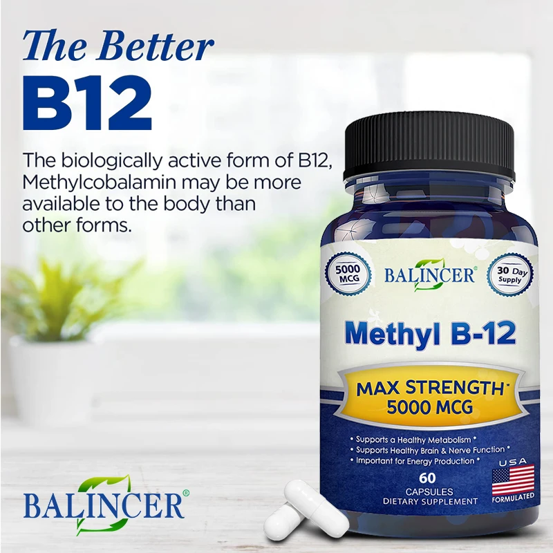 Balincer อาหารเสริม B12วิตามิน-อาหารเสริม5000 MCG-อาหารเสริมพลังงาน, ความรู้ความเข้าใจ, การสนับสนุนระบบหลัก, Non-GMO