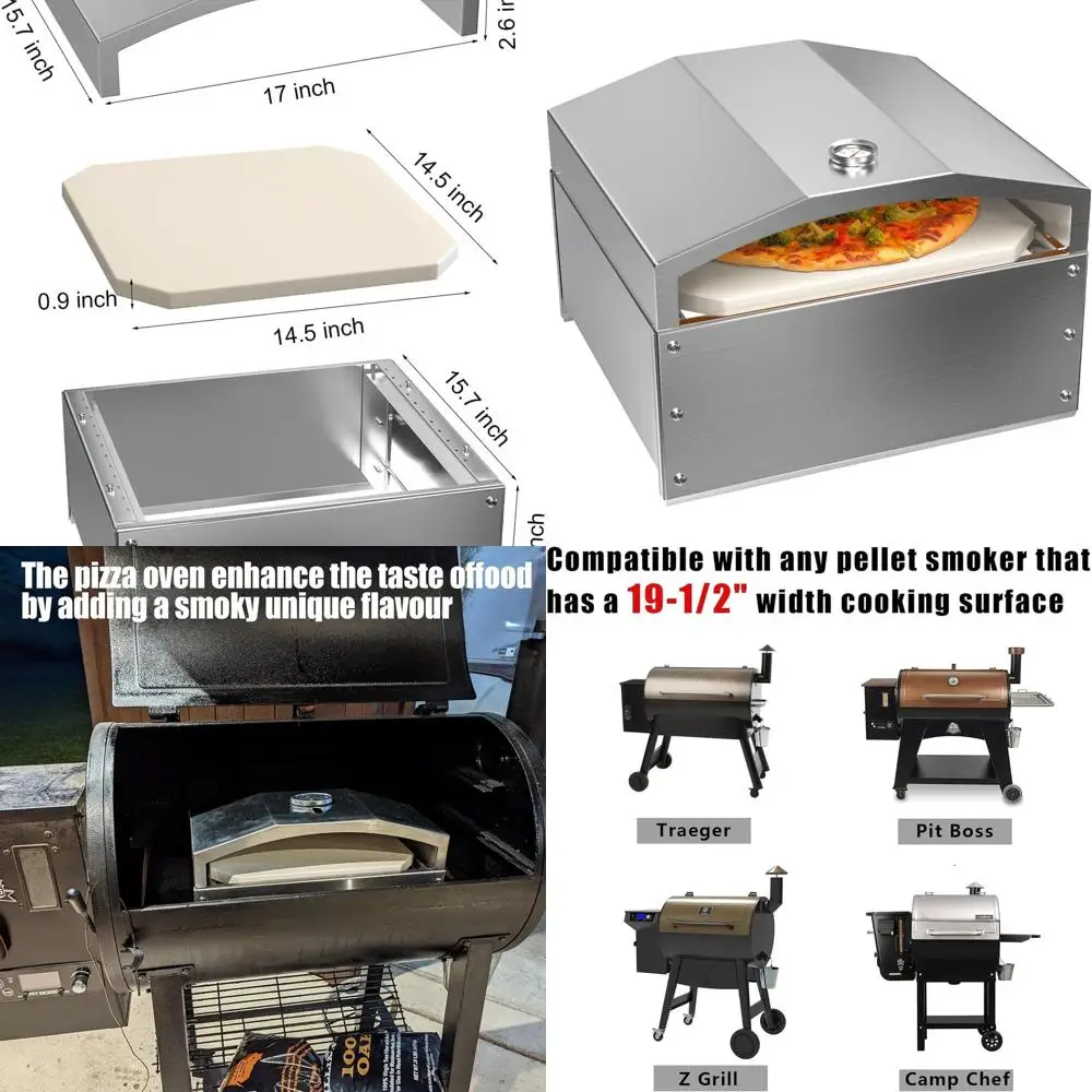 Accesorio para horno de pellets de acero inoxidable con 14 piedras para pizza para parrillas, Compatible con Traeger, Pit Boss, Camp Chef, Z Grill