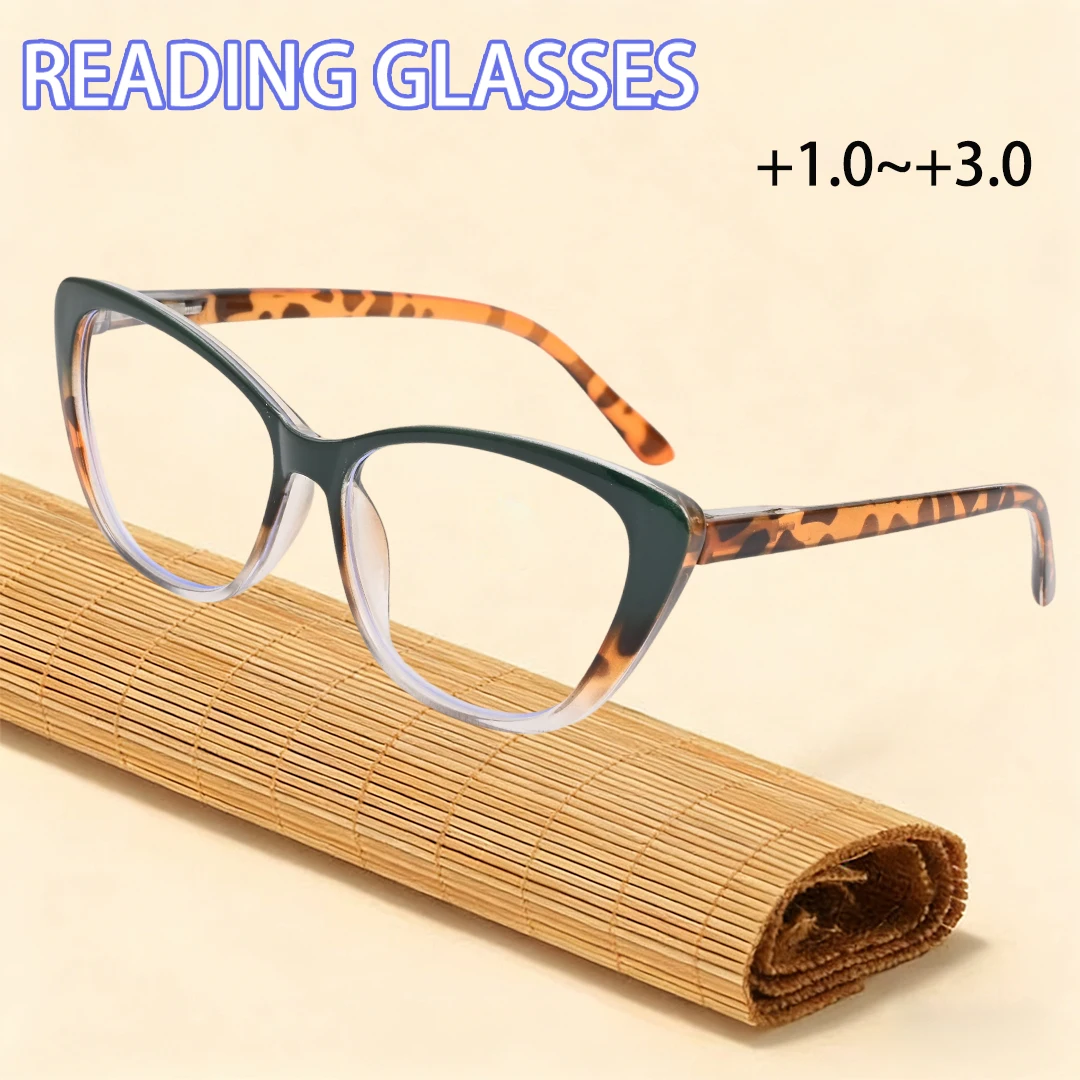 Neue modische Cat-Eye-Lesebrille mit großem Rahmen – Blaulichtfilter, +1,0 bis +3,0