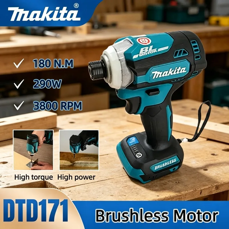 

Аккумуляторный ударный шуруповерт Makita DTD171, бесщеточный, 18В, с функцией дрели, электроинструмент