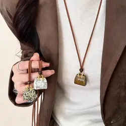 Fashion Metal Bag Long Pendant Necklace for Women Girl Vintage Leather Sweater Chain Simple Korean Necklaces Party Jewelry