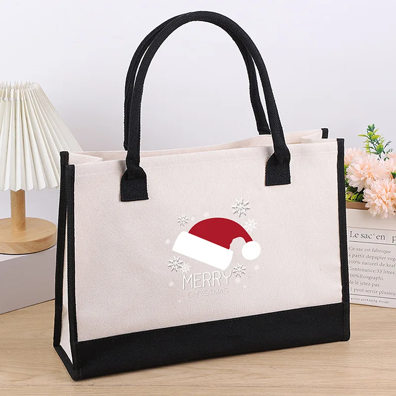 Christmas Canvas Shoulder Bag Large Capacity Printed Tote Bag Women's Fashion Lightweight Handbag Gift Bag