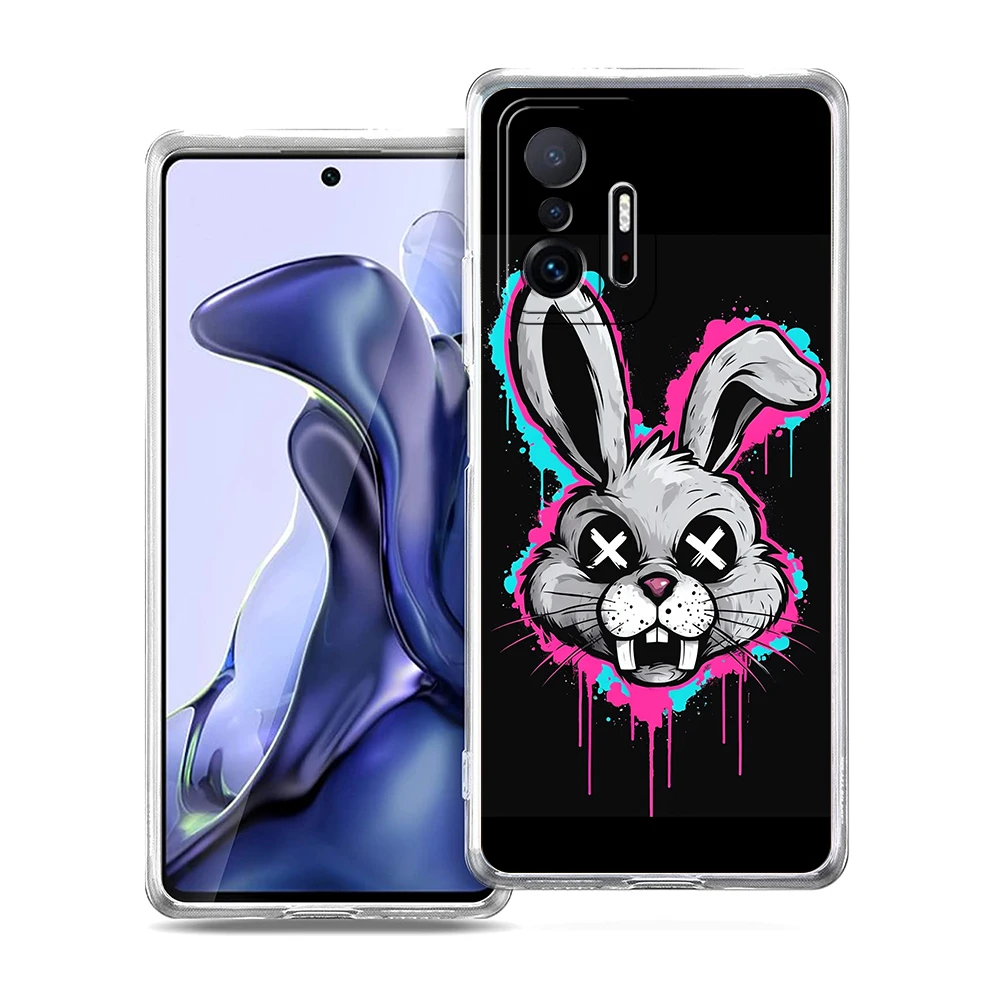 Transparent Phone Case for Xiaomi Mi 14 13 12 11 Ultra 13T 12T 11T Poco X3 NFC F3 F6 Pro 5G Soft TPU Shell Cute Graffiti Rabbit