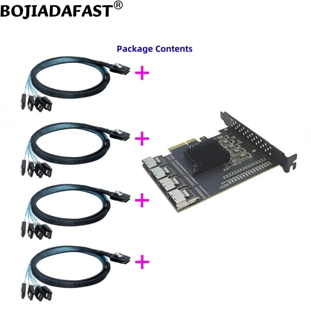 PCI-E 4X to 4 * SFF-8087 Connector Adapter Expansion Riser Card With 16 SATA 3.0 7Pin Data Cable For HDD Hard Disk Drive
