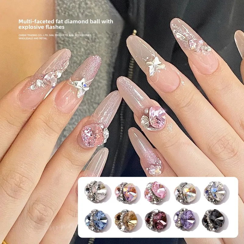 5pcs Super Sparkly Fat Square Stacked Nail Charms Bling Fat Square Rhinestone Ball DIY Manicure Nail Art Decorations Wholesale