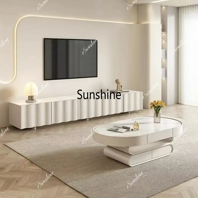 Modern Simple Italian Luxury Furniture Environmental Protection Board Top Wooden Base TV Stand Table for Living Room
