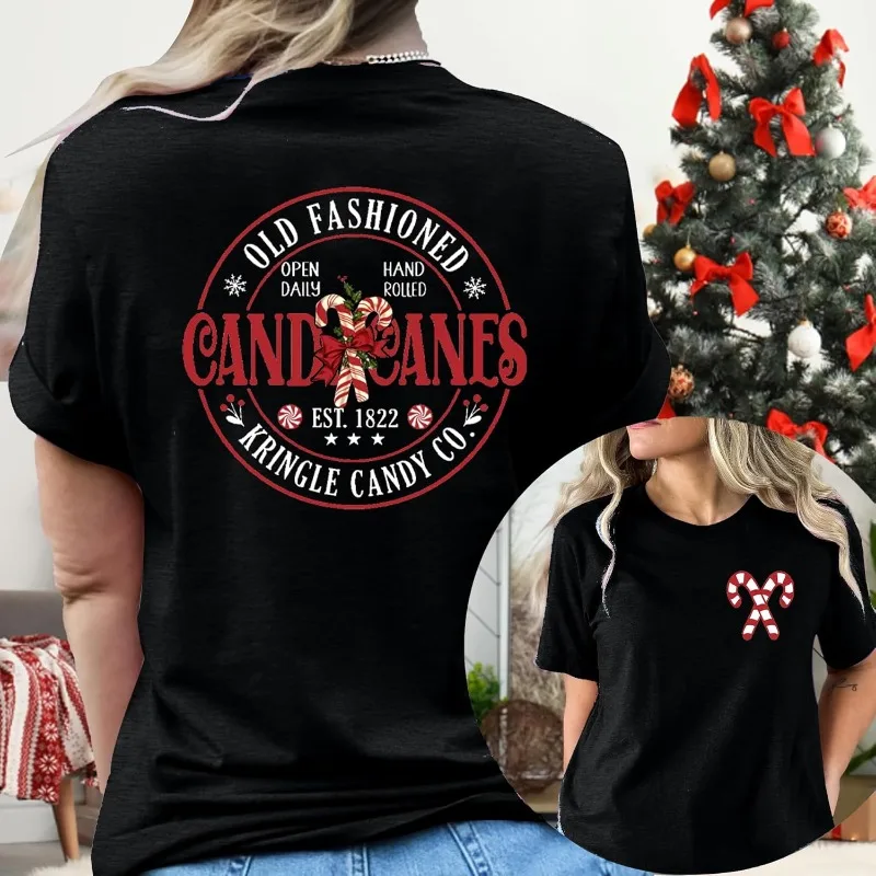 

SFHFY Рождественские рубашки женские рубашки из конфетной трости футболка для рождественских каникул повседневный рождественский графический праздник мягкий идеальный удобный топ