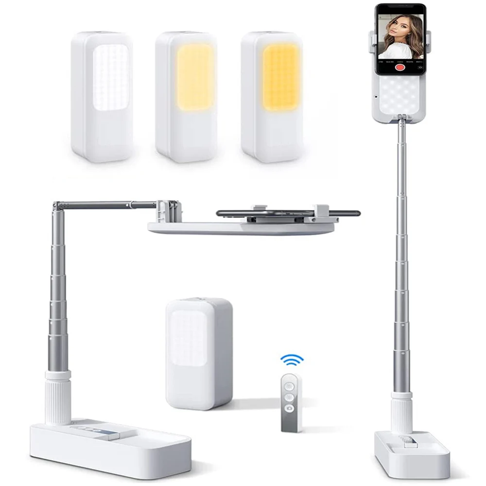 

New Portable Phone Holder For Smartphone Retractable Wireless Live Broadcast Stand Dimmable Selfie LED Fill Light For Video