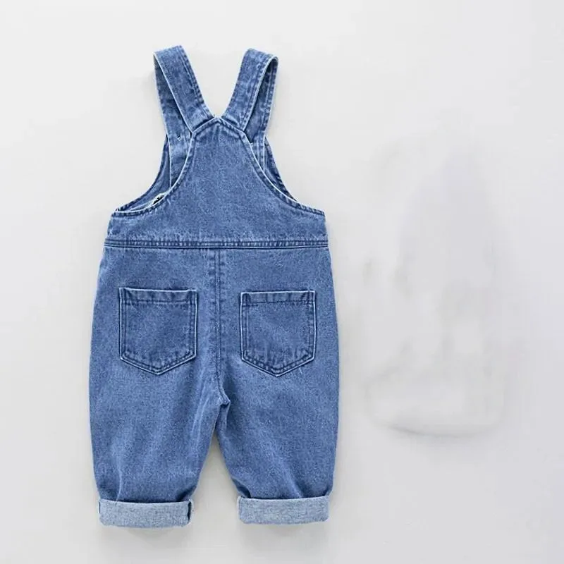 Baby Clothes Spring new Korean Style Loose Straight Denim Overalls Large Pocket High Waist Trousers Blue Versatile Denim Pants