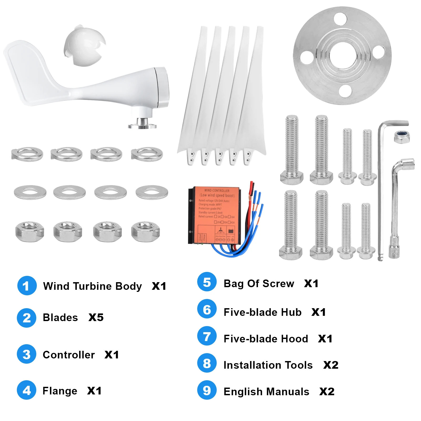 مجموعة توربينات الرياح، مولد طاقة الرياح 12 فولت/24 فولت 100 وات، 5 أوراق نظام توربينات الرياح المنزلية مع وحدة تحكم للمنازل المتنقلة للقوارب #4