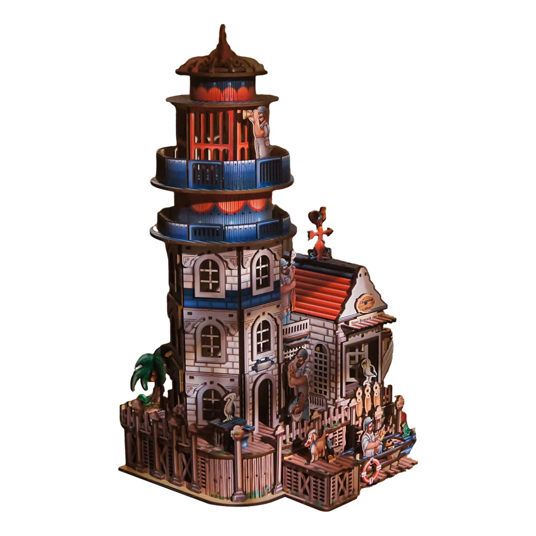 3D Wooden Puzzle Seaside Lighthouse Cabin DIY Building Model Kits Coastal Village Desk Decor Adult Craft Toys Birthday Gifts