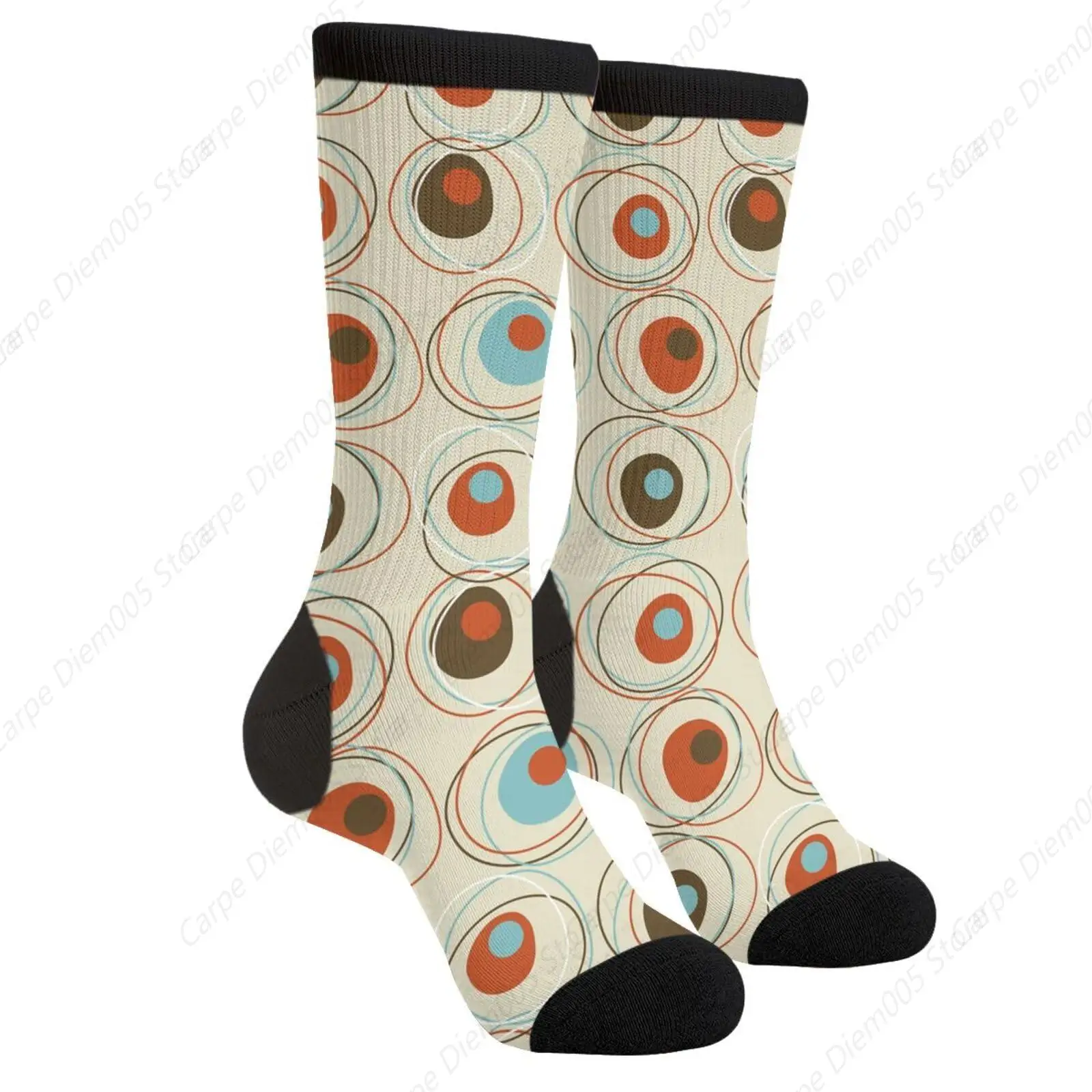 Orange Mid Century Modern Art Novelty Fun Crew Socks Fashion Comfortable Men And Women Crazy Dress Socks