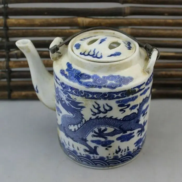 Chinese Old Porcelain Blue and White Dragon Pattern Teapot