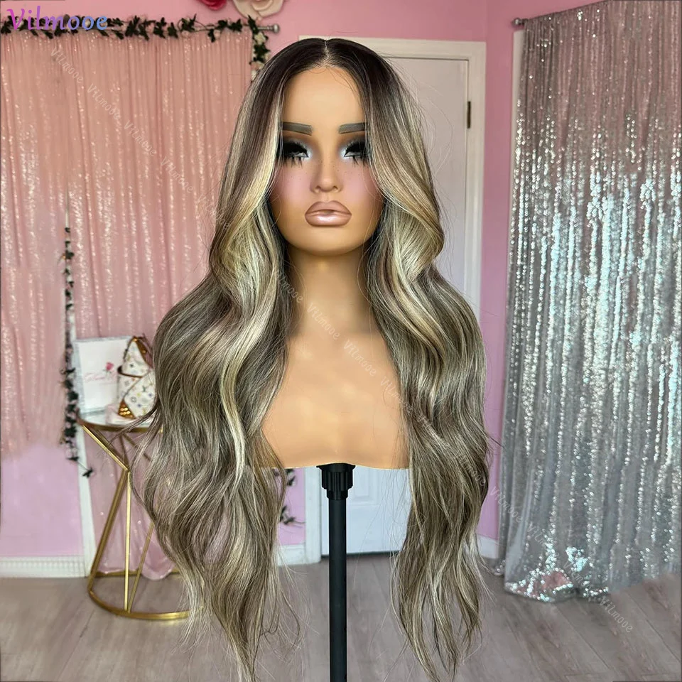 Hoogtepunt Bruin Blond Body Wave 13x4 Zijden Top Menselijk Haar Pruiken met Baby Haar Pre Geplukt 5x5 Nep Hoofdhuid Sluiting Menselijk Haar Pruik