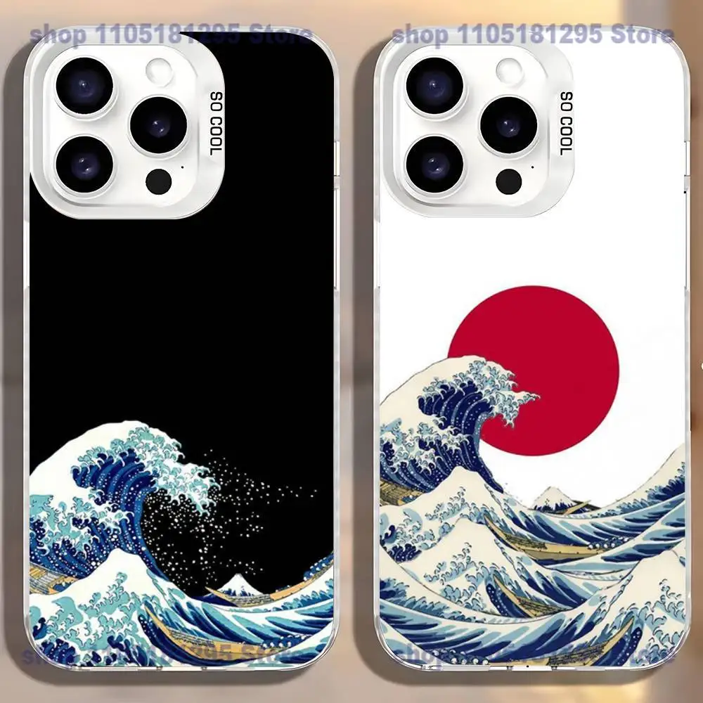

Ukiyo-e Ocean Waves Creative Phone Case For iPhone17,16,15,14,13,12,11,Mini,Pro,SE,MAX,plus,White Matte Shockproof Cover