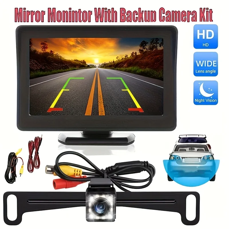 

HD Night Vision Backup Camera & 4.3" Display Monitor Kit - Fit for SUVs, Pickups, Campers, Vans, and Tractors.