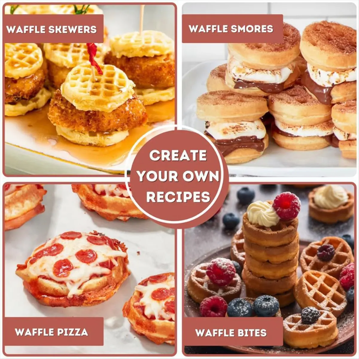 uyuy Multi Waffles Maker 16 Waffle Molds Nonstick Waffle Iron with Quick Heat-Up Nonstick Mini Waffles Maker EU Plug