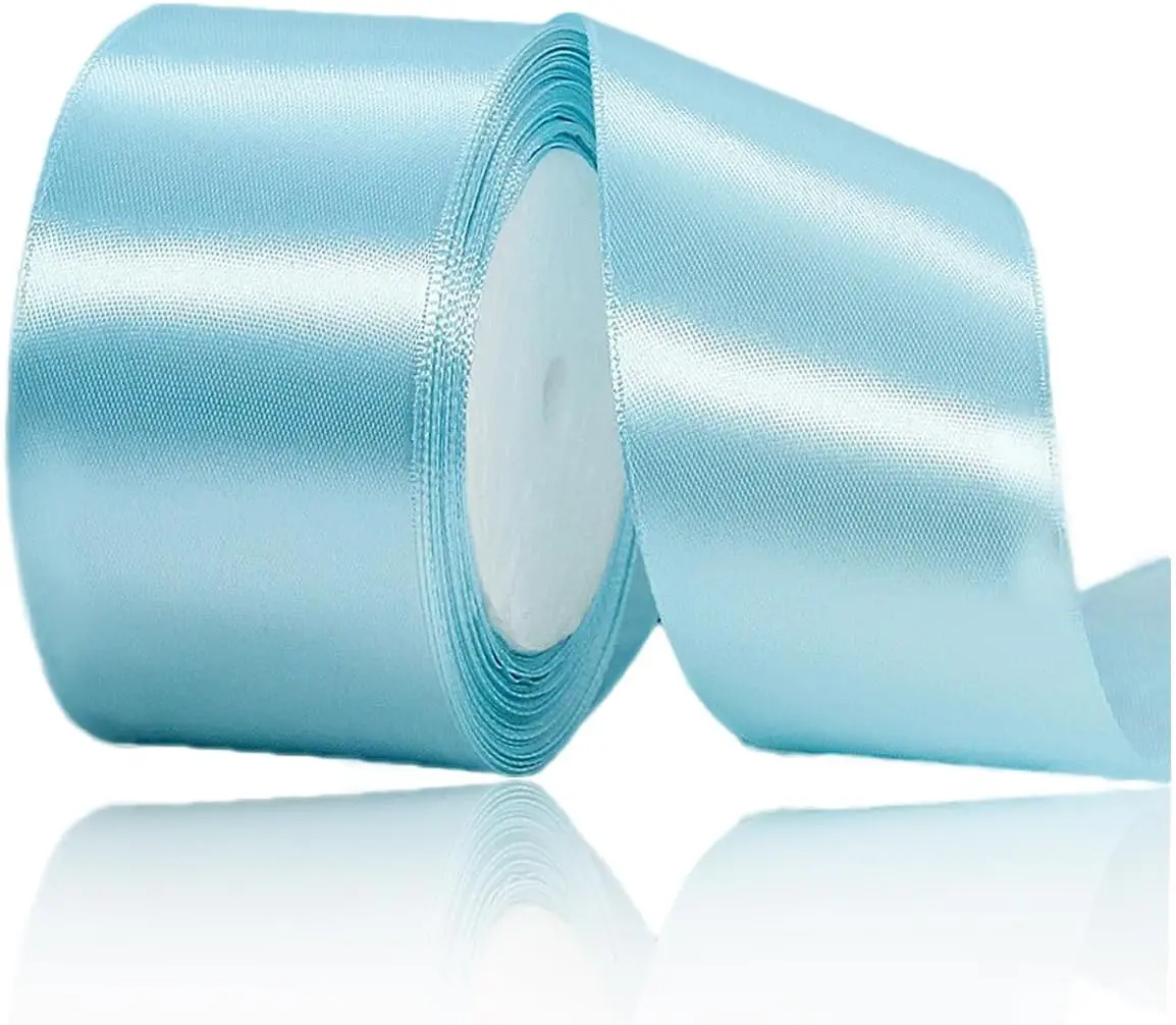 Solid Color Sky Blue Satin Ribbon, 1 Inches x 25 Yards Fabric Satin Ribbon for Gift Wrapping, Crafts, Hair Bows Making, Wreath