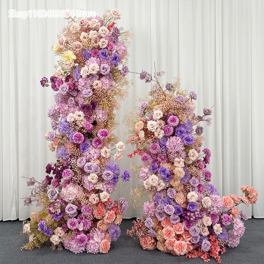 PURPLE Pink Rose Baby's Breath Wedding KT Board Decor Floral Row Arrangement Event Stage Supplies Photo Props Window Display