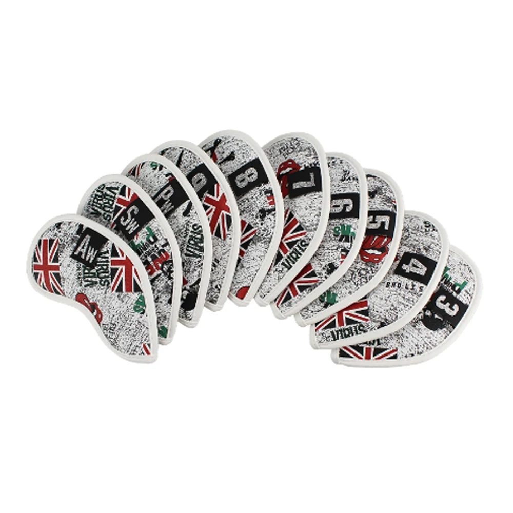 10 Pcs Golf Iron Head Cover Union Jack Putter Cover With Magnetic Buckle Golf Club Head Cover Red