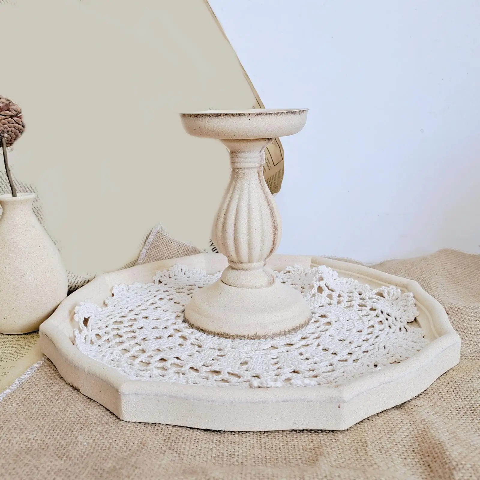 2 Size Retro Table Wooden Candle Accents Candlesticks Home Decor