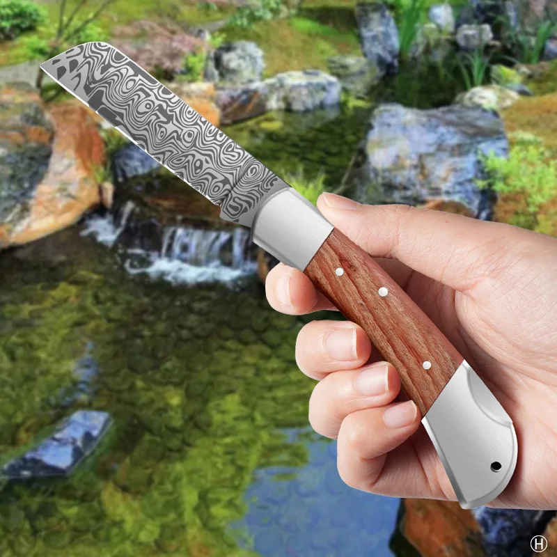 BAKULI-Outdoor Portable Folding Knife with Wooden Handle, Comfortable Handle, EDC Knife, Adventure Camping Knife SZ9195