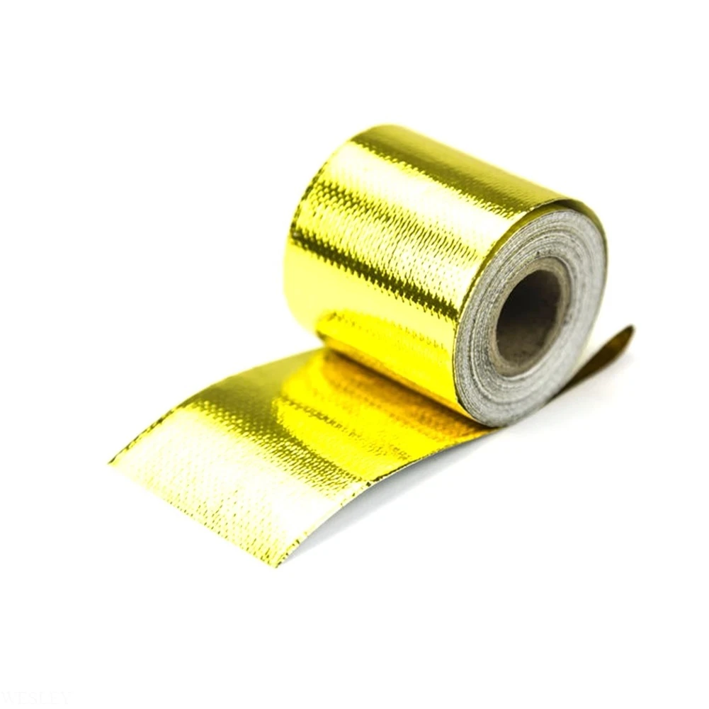 5m Self Adhesive Heat Shield Wrap Automotive Exhaust Tube Insulation Tape Golden Heat Barrier Self Adhesive Engine Gold view 3