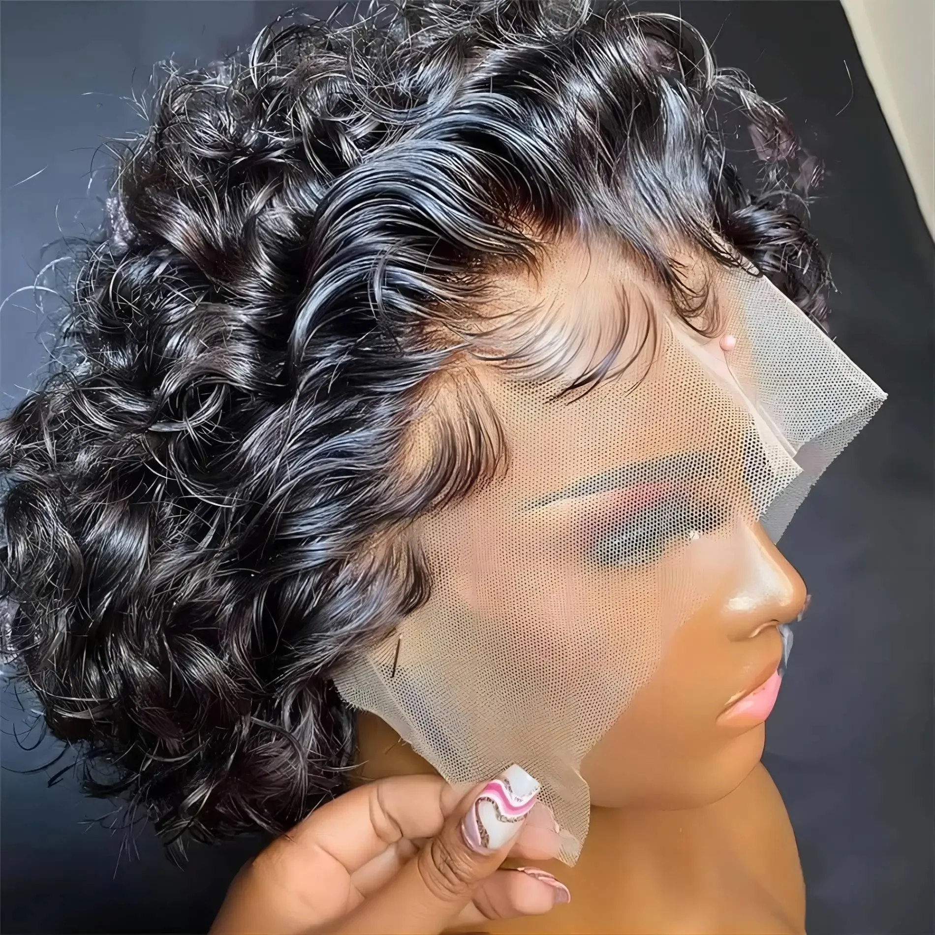 Lolely Dream T1B30/99J Curly Pixie Bob Wig for Black Women | Peruvian Human Hair, Pre-Plucked HD Lace Front