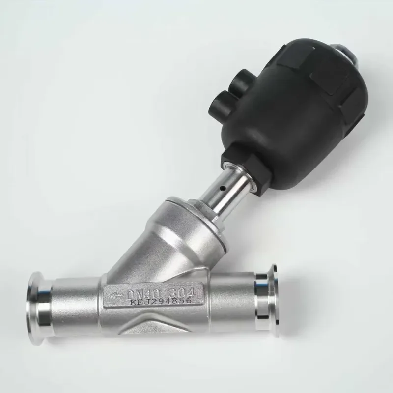 DN40 Pneumatic Y Type Angle Seat Valve Three Clamp Connection PN16 Stainless Steel for Food Beverage Pharmaceutical Steam