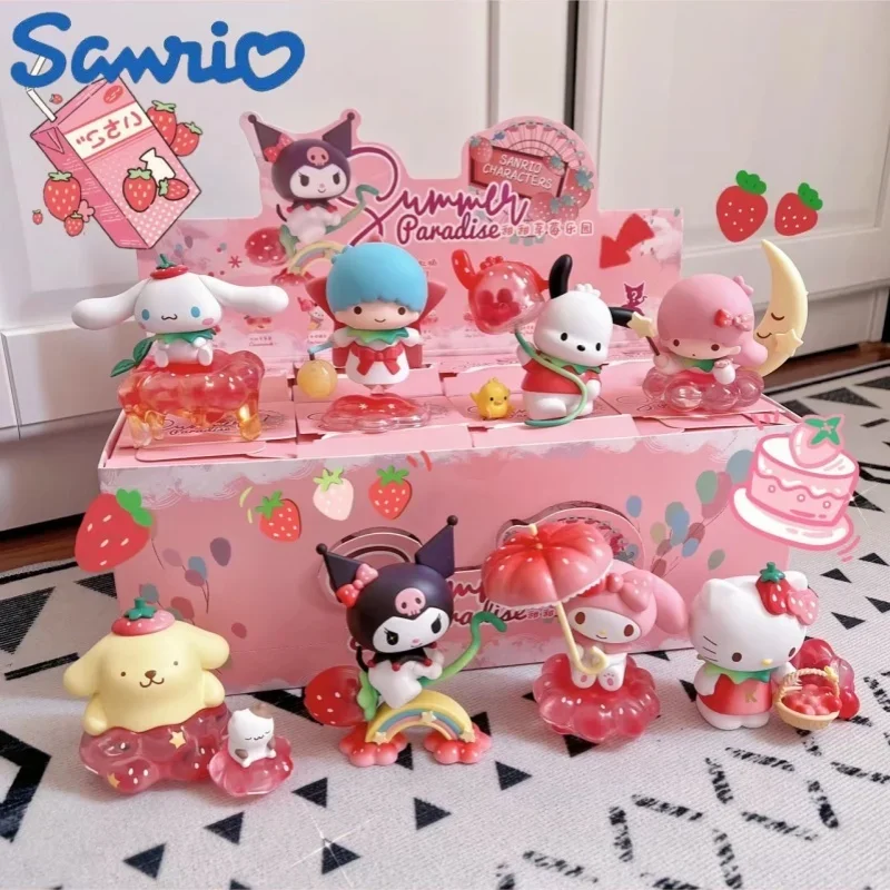 Sanrio Characters Sweet Strawberry Paradise series Blind Box Cute Kitty Cinnamoroll Melody Action Figure Model Toy Doll