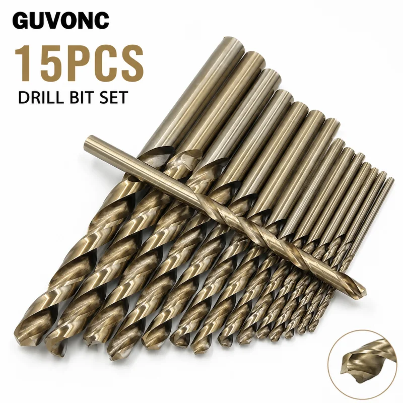 15Pcs Titanium HSS Drill Bits Set 1.5‑10mm High Speed Steel Twist Drill Bit for Metal Wood Drilling Power Tool Accessory