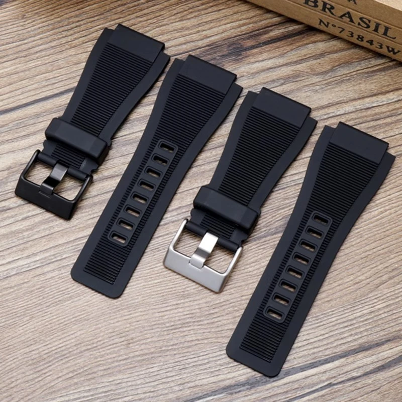 ل بيل آند روس الرجال BR01 BR03 سيليكون المطاط الرياضة حزام 34X24mm كبير محدب معصمه جرس روس BR-01 BR-03 حزام الساعات الأسود