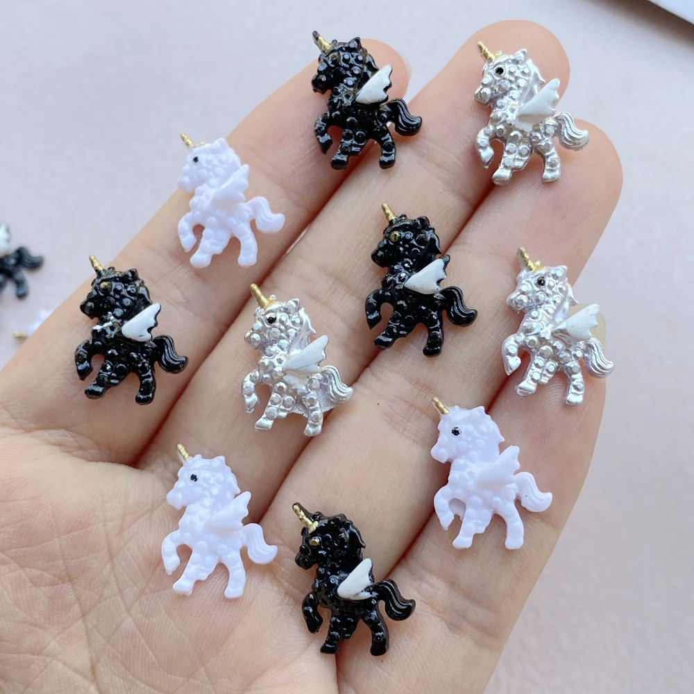 10Pcs Cute Mini Cartoon Unicorn Nail Art Resin Designer Charms DIY Craft For Nail 3D Decorations Jewelry