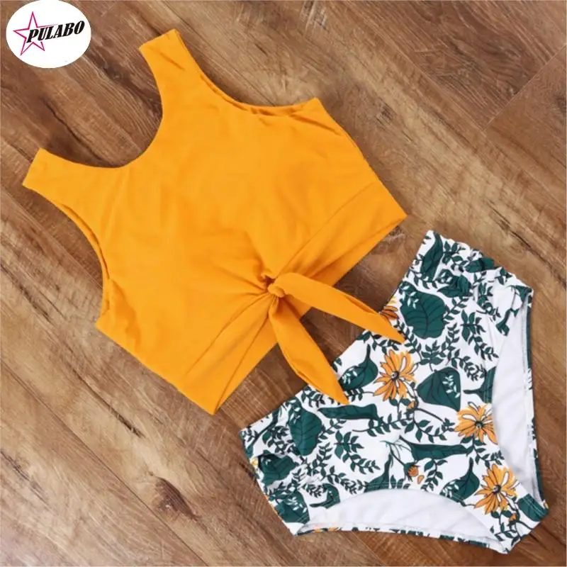 PULABO Swimsuit Women Bikini Mujer Swimwear High Waist Bikini Set Sport Tops Bathing Suit Women Padded Beach Wear Biquinis