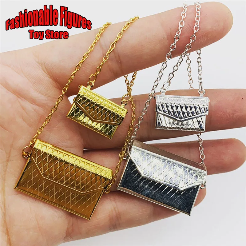 Bolso de mano con cadena de Metal para mujer, bolso de cubo de cuero, accesorio de escena para modelo de figuras de acción de 12 pulgadas, Color dorado/plateado, 1/6