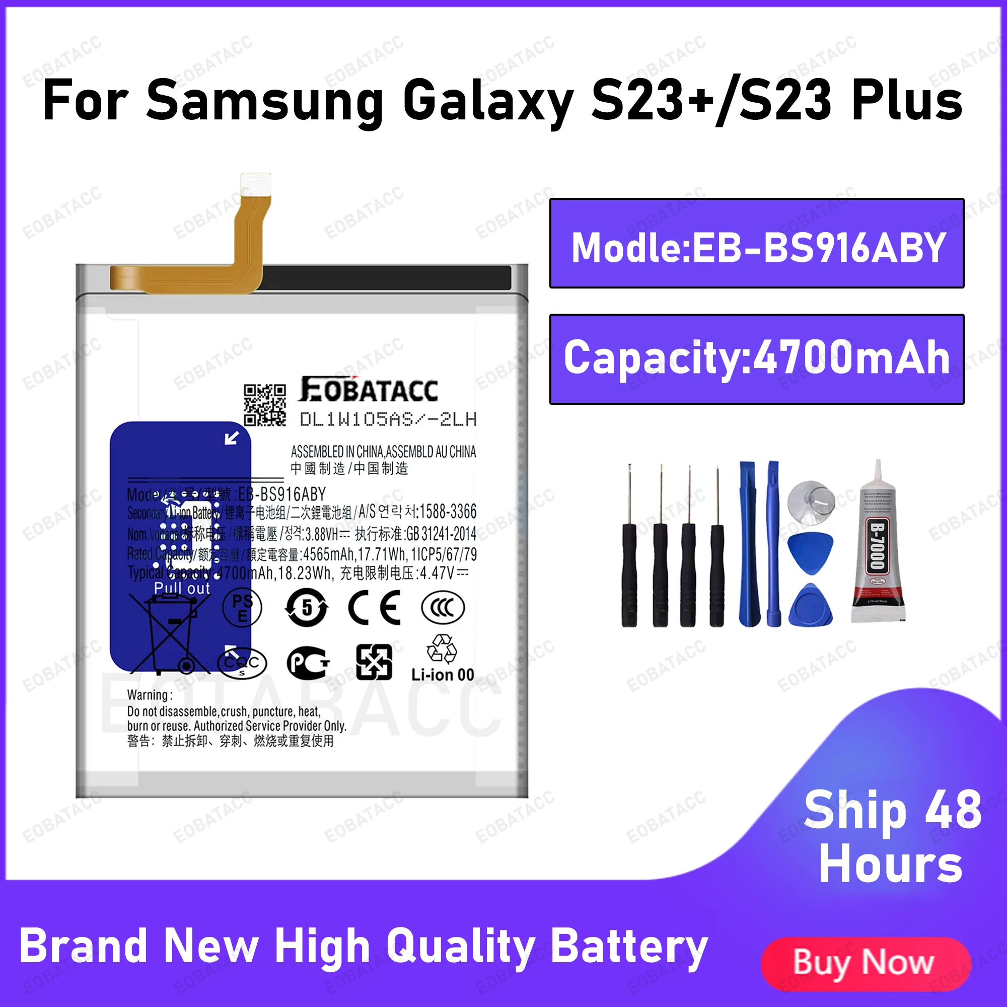 

2025 YEARS EOTABACC High Quality 100% Original EB-BS916ABY Battery For Samsung S23+/S23 PLus Phone Battery+Tools