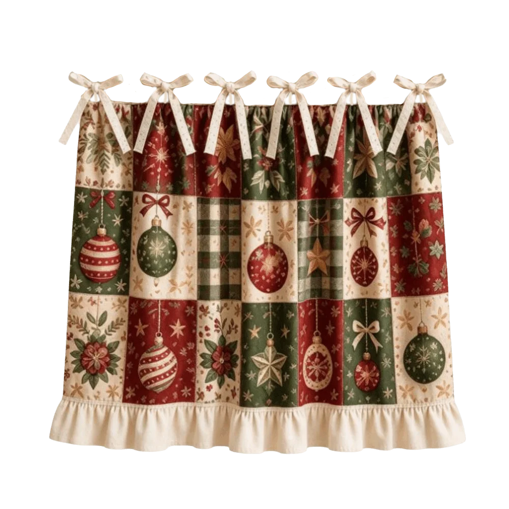 Ruffle Edge Christmas Oven Short Curtain Snowman Deer Decorative Kitchen Stove Short Curtain Xmas Tree Flower
