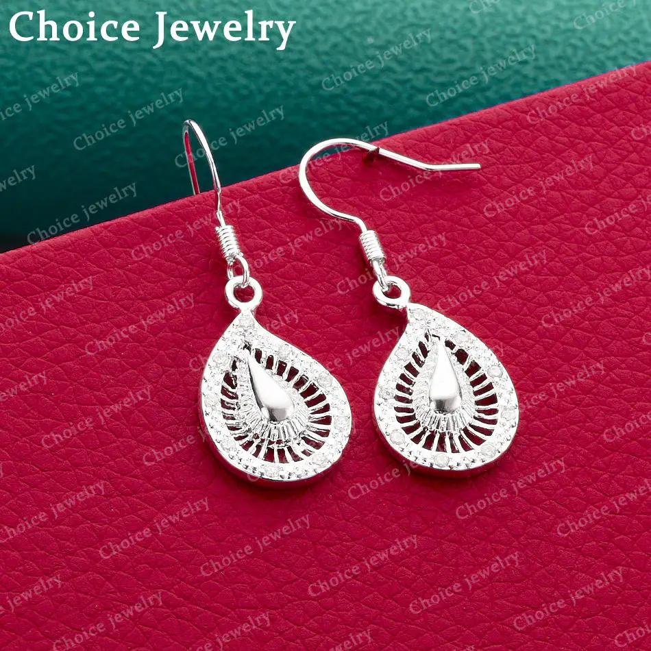 925 Sterling Silver Hollow Round Water Droplet Drop Earrings For Women Jewelry Fashion Engagement Wedding Accessories