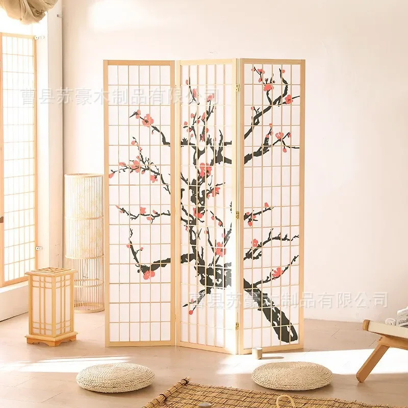 Simple Modern Solid Wood Screen Studio Live Background Wall Japanese-style Screen Partition Porch Folding Mobile Living Room
