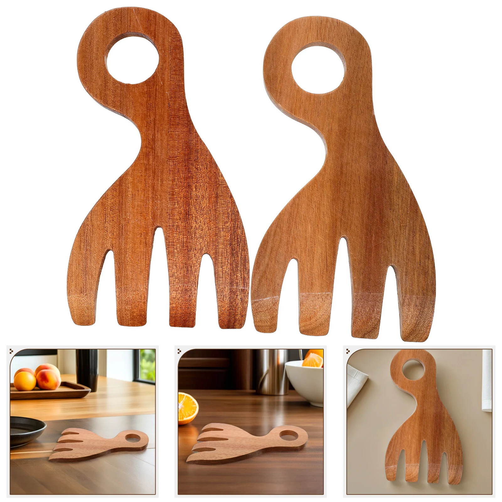 

2pcs Wooden Hands Natural Wood Serving Utensils Set For Mixing Tossing Cooking Kitchen Serving Tools For Salad Pasta Buffet -